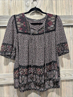Floral Print Blouse in Black & Pink Like New